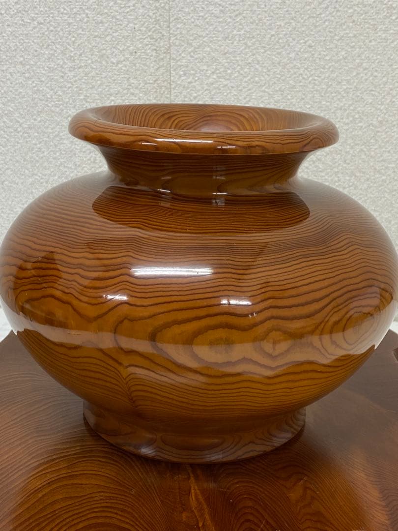 3-3293 世界遺産 屋久杉 壺 飾り台付き 花器 花瓶 装飾壺 木壺 無垢材