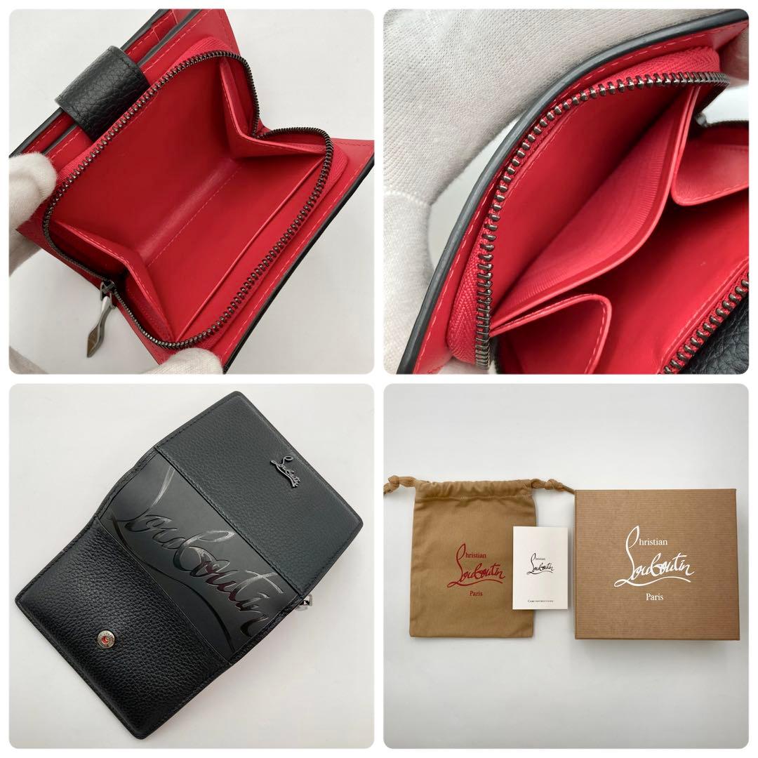 すぱいだーまん✨クリスチャンルブタン パロマ 二つ折り財布 黒×赤 ラバー