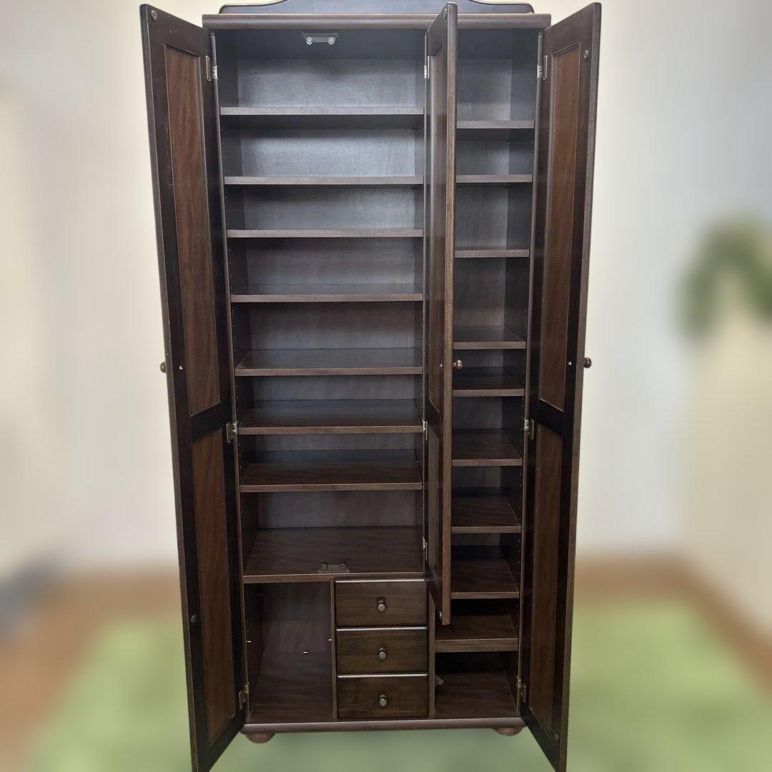 **ミラー付きの木製シューズボックス（下駄箱）カントリー　英国　丸脚