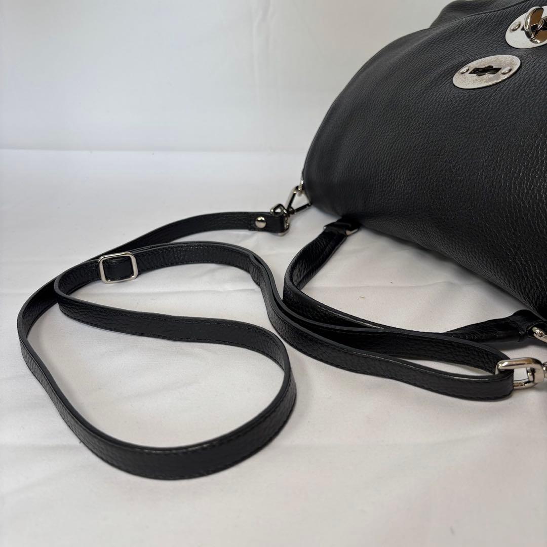 ザネラート ショルダーバッグ 2way 斜め掛け ポスティーナ レザー ブラック