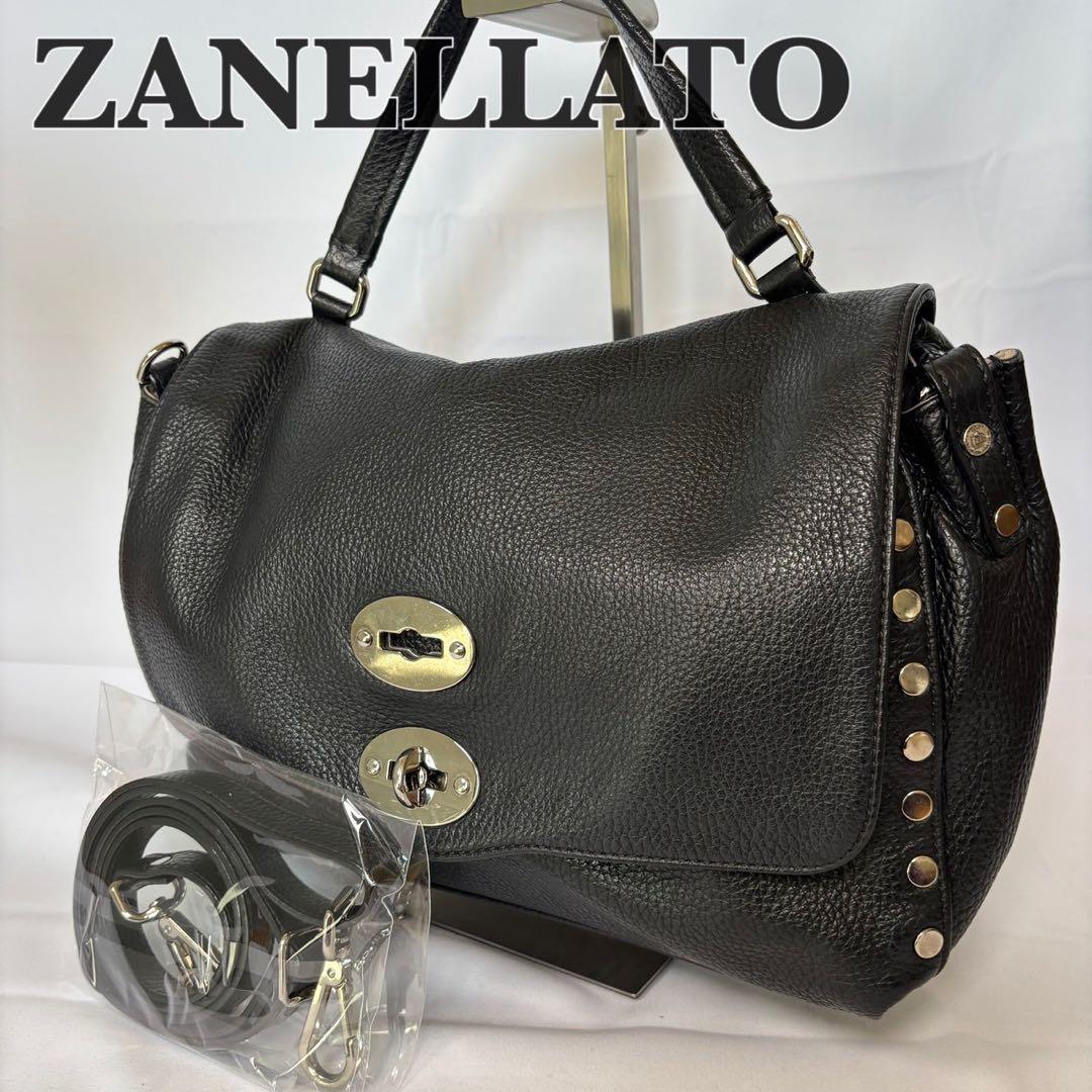 ザネラート ショルダーバッグ 2way 斜め掛け ポスティーナ レザー ブラック