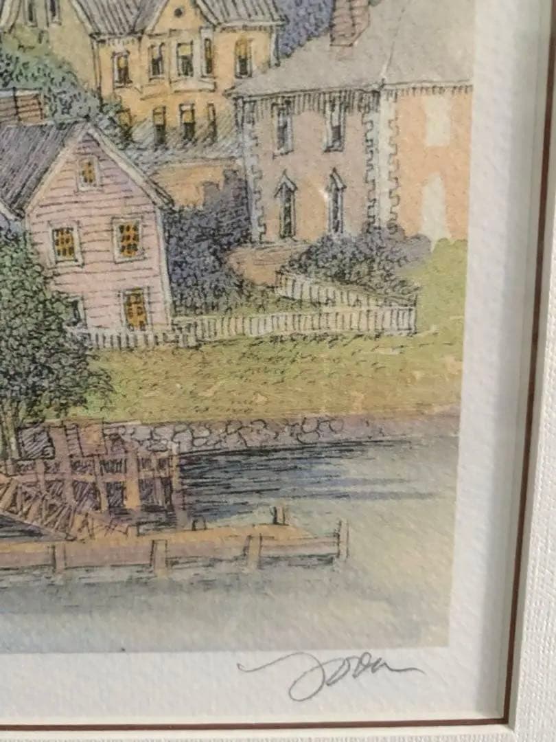 織田義郎 「ポーツマス港」 版画額　箱有り