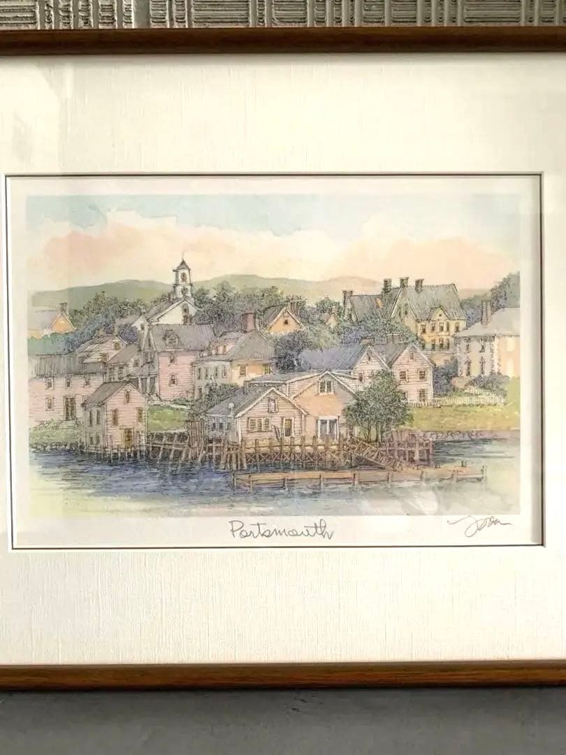 織田義郎 「ポーツマス港」 版画額　箱有り