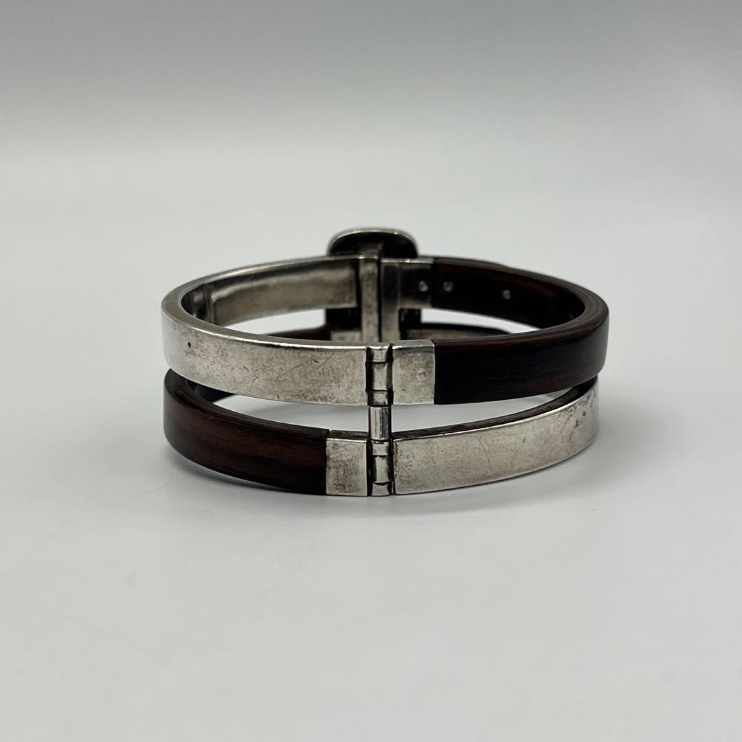 グッチ GUCCI ダブルベルトバックル バングル SV ウッド オールド