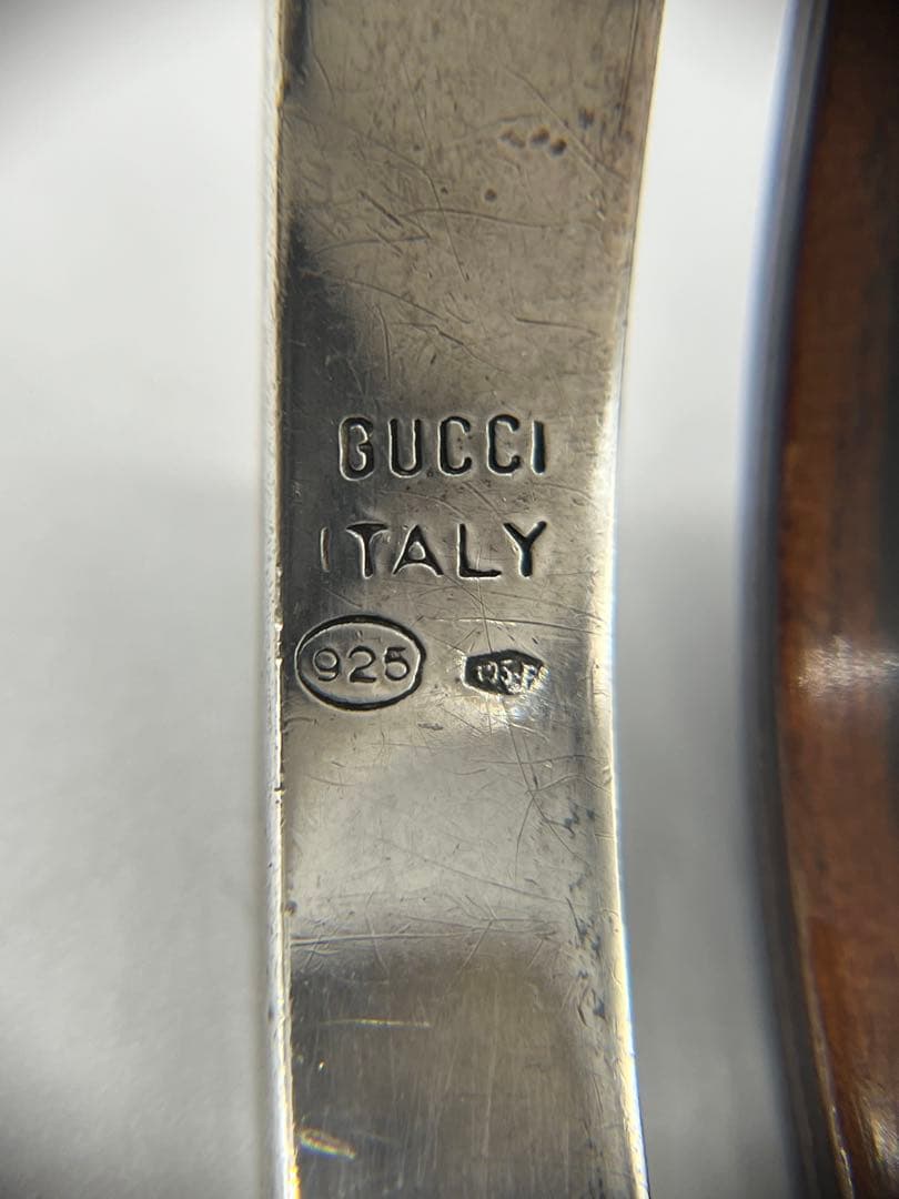 グッチ GUCCI ダブルベルトバックル バングル SV ウッド オールド