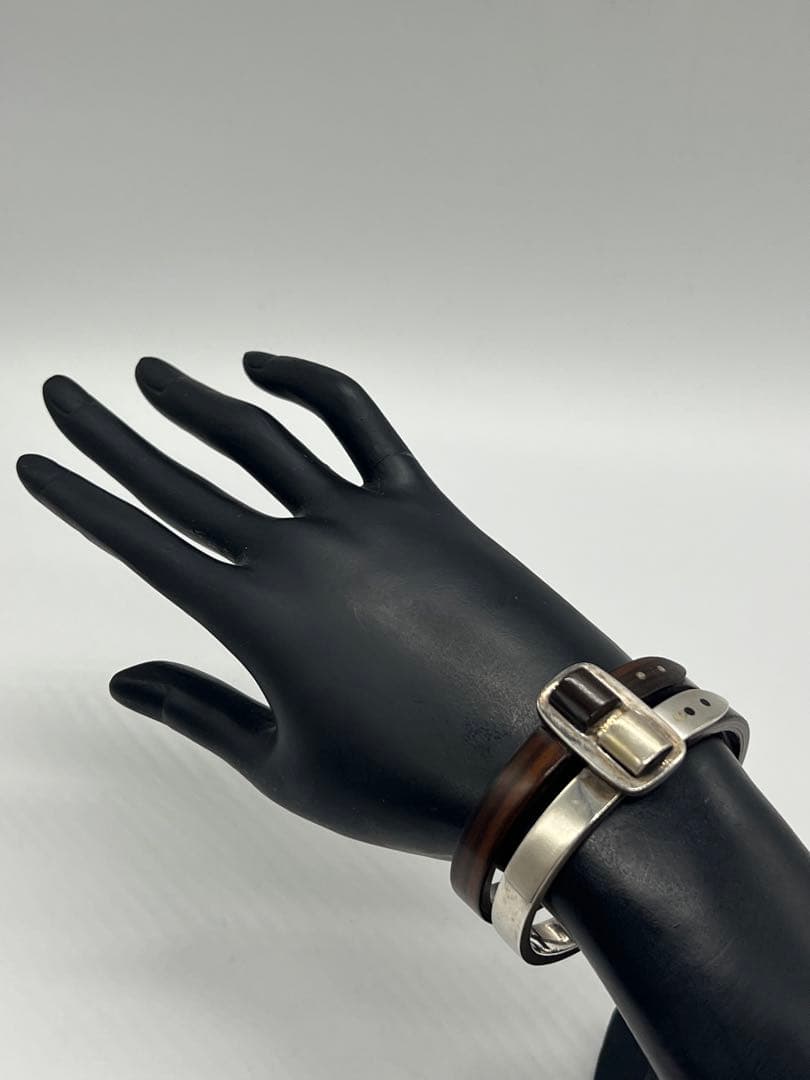 グッチ GUCCI ダブルベルトバックル バングル SV ウッド オールド