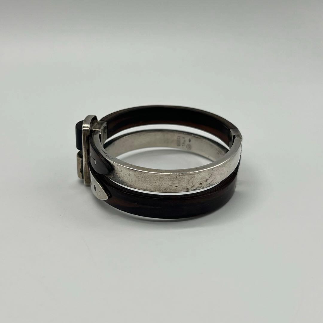 グッチ GUCCI ダブルベルトバックル バングル SV ウッド オールド