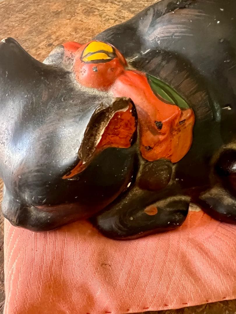 時代　アンティーク　黒猫　眠り猫　置物　レトロ　古道具　縁起物