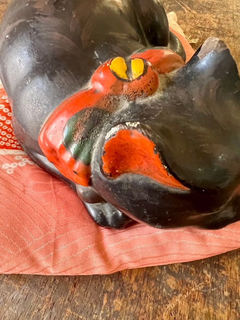 時代　アンティーク　黒猫　眠り猫　置物　レトロ　古道具　縁起物