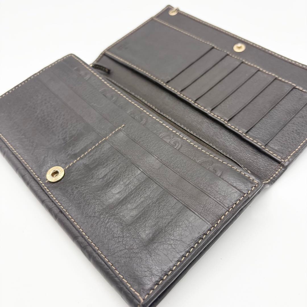 ★GUCCI シマ 長財布 ダークブラウン レザー 二つ折り財布 GGパターン