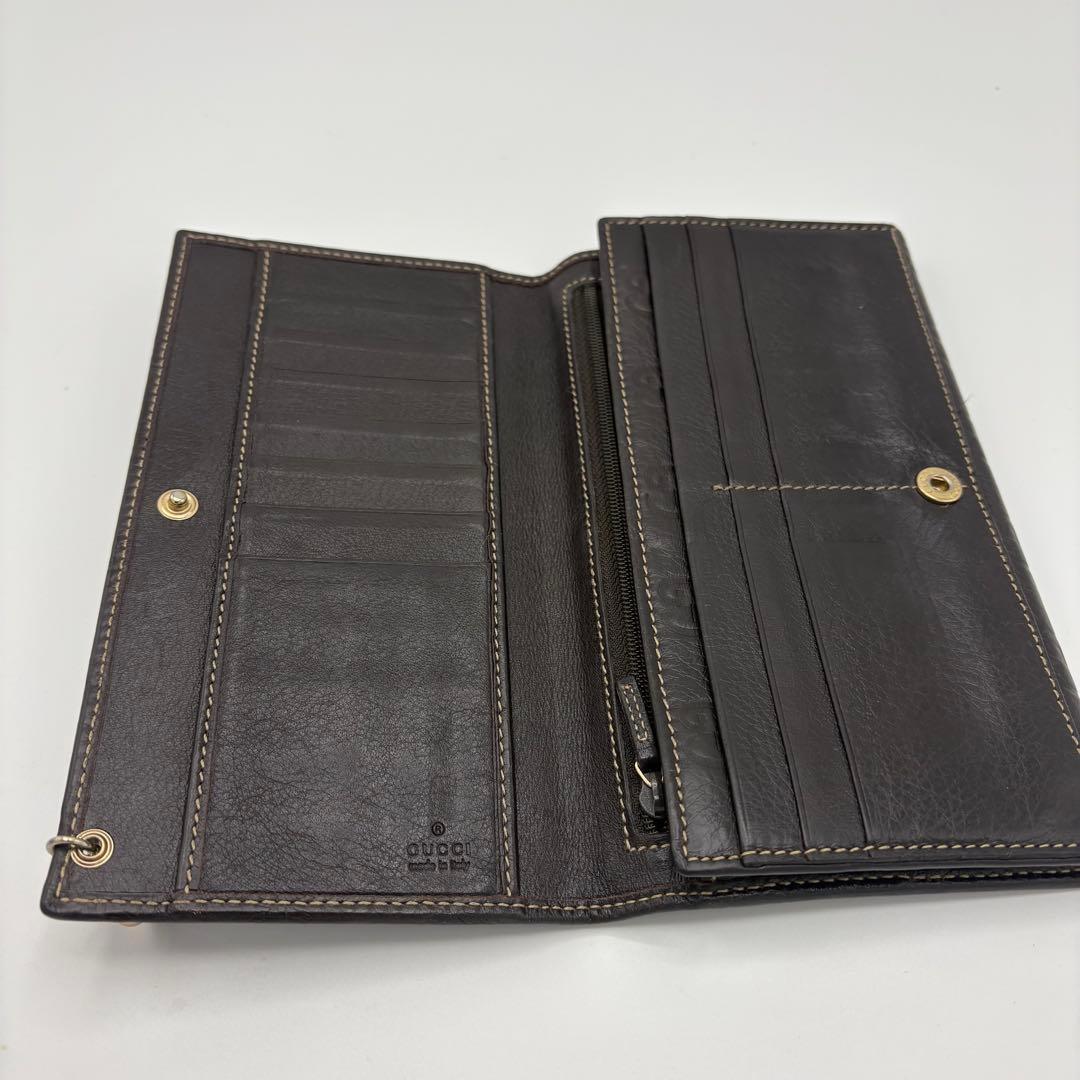 ★GUCCI シマ 長財布 ダークブラウン レザー 二つ折り財布 GGパターン