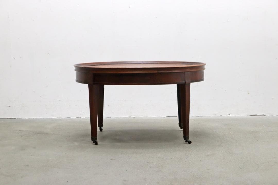 ヴィンテージ クラシカル ラウンド レザートップ センターテーブル 本革