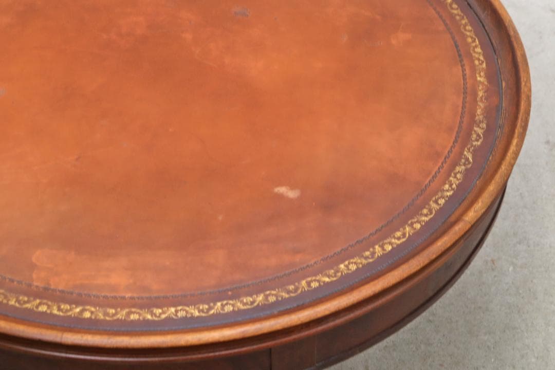 ヴィンテージ クラシカル ラウンド レザートップ センターテーブル 本革