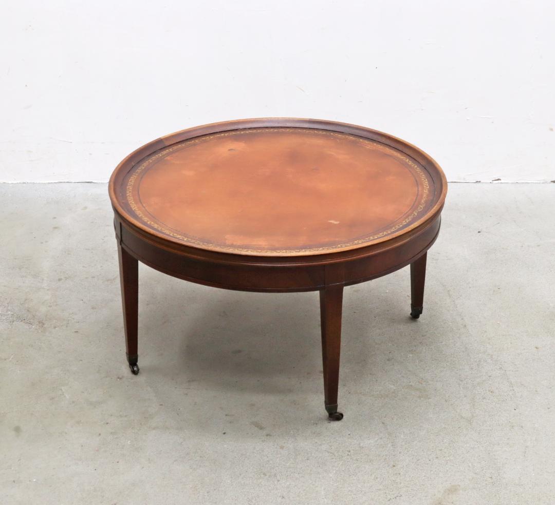 ヴィンテージ クラシカル ラウンド レザートップ センターテーブル 本革