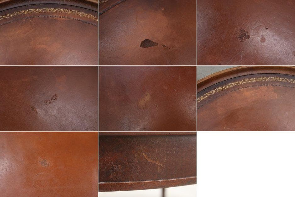 ヴィンテージ クラシカル ラウンド レザートップ センターテーブル 本革