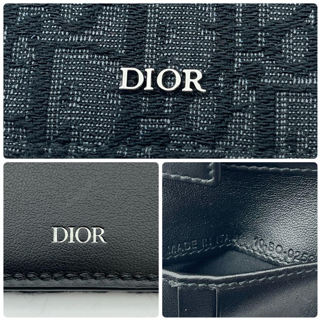 ディオール　二つ折り財布　オブリーク　ジャガード　ブラック　ロゴ金具　イタリア製