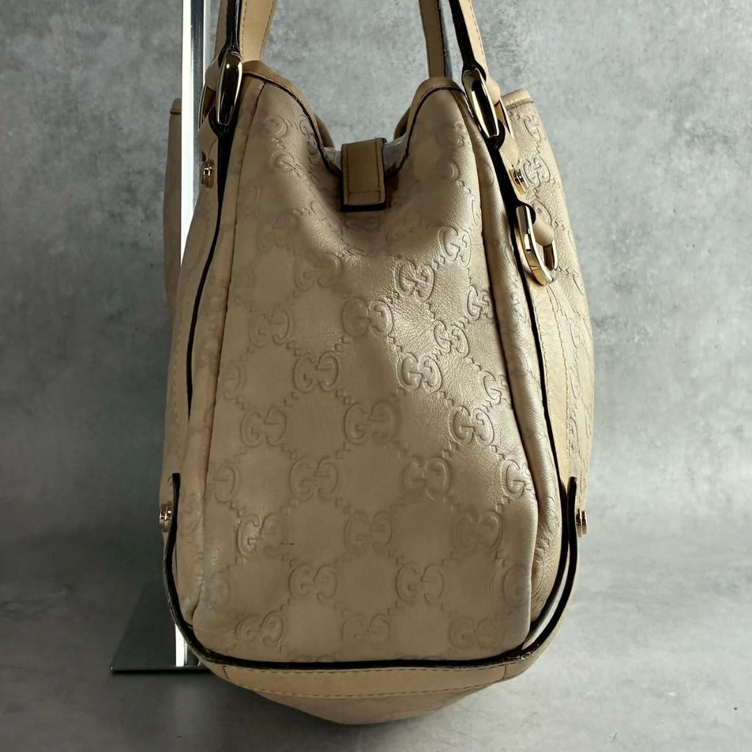 GUCCI トートバッグ　アビー　シマ　ベージュ　レザー　ゴールド金具