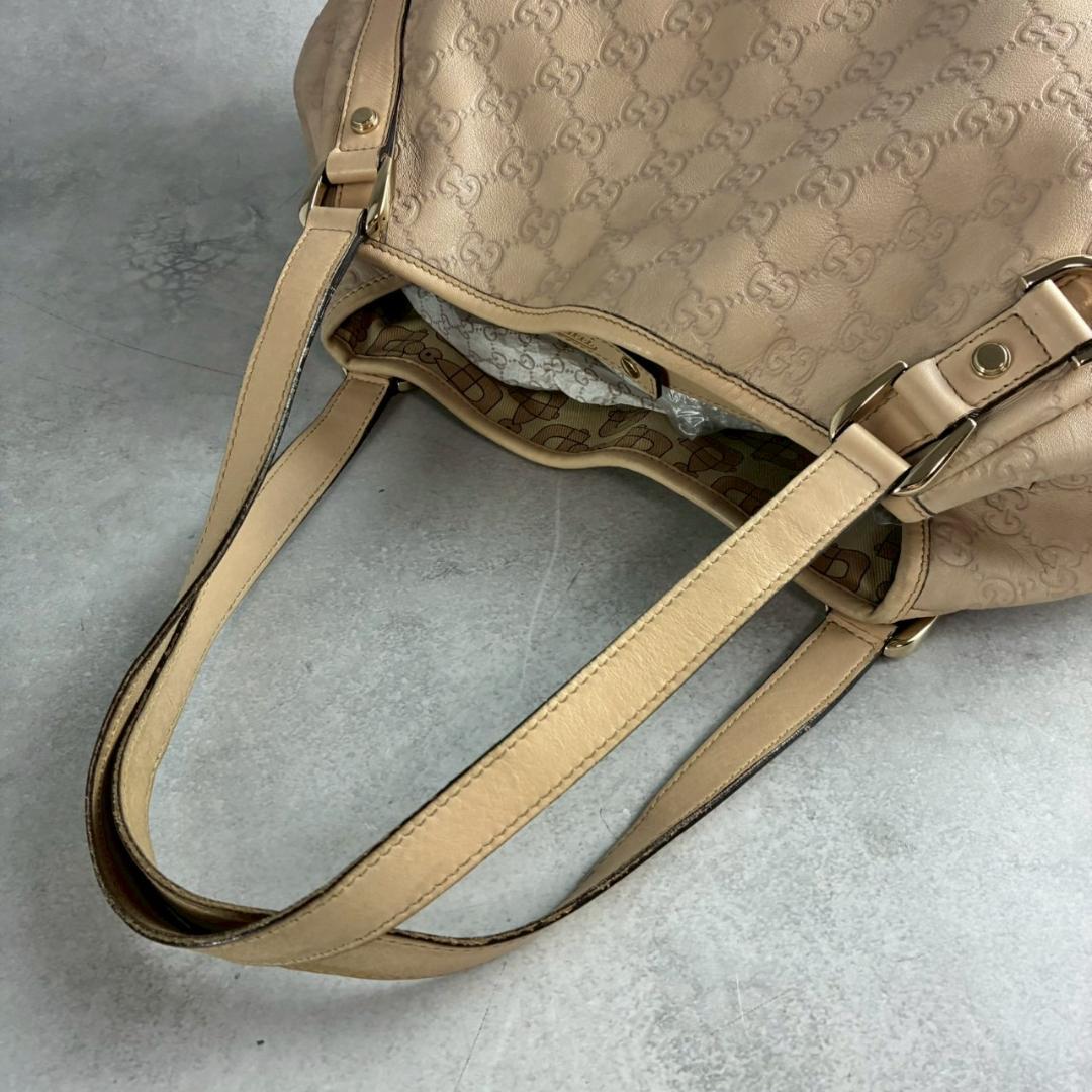 GUCCI トートバッグ　アビー　シマ　ベージュ　レザー　ゴールド金具