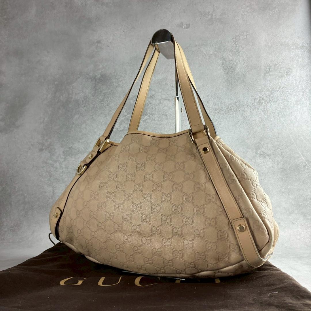 GUCCI トートバッグ　アビー　シマ　ベージュ　レザー　ゴールド金具