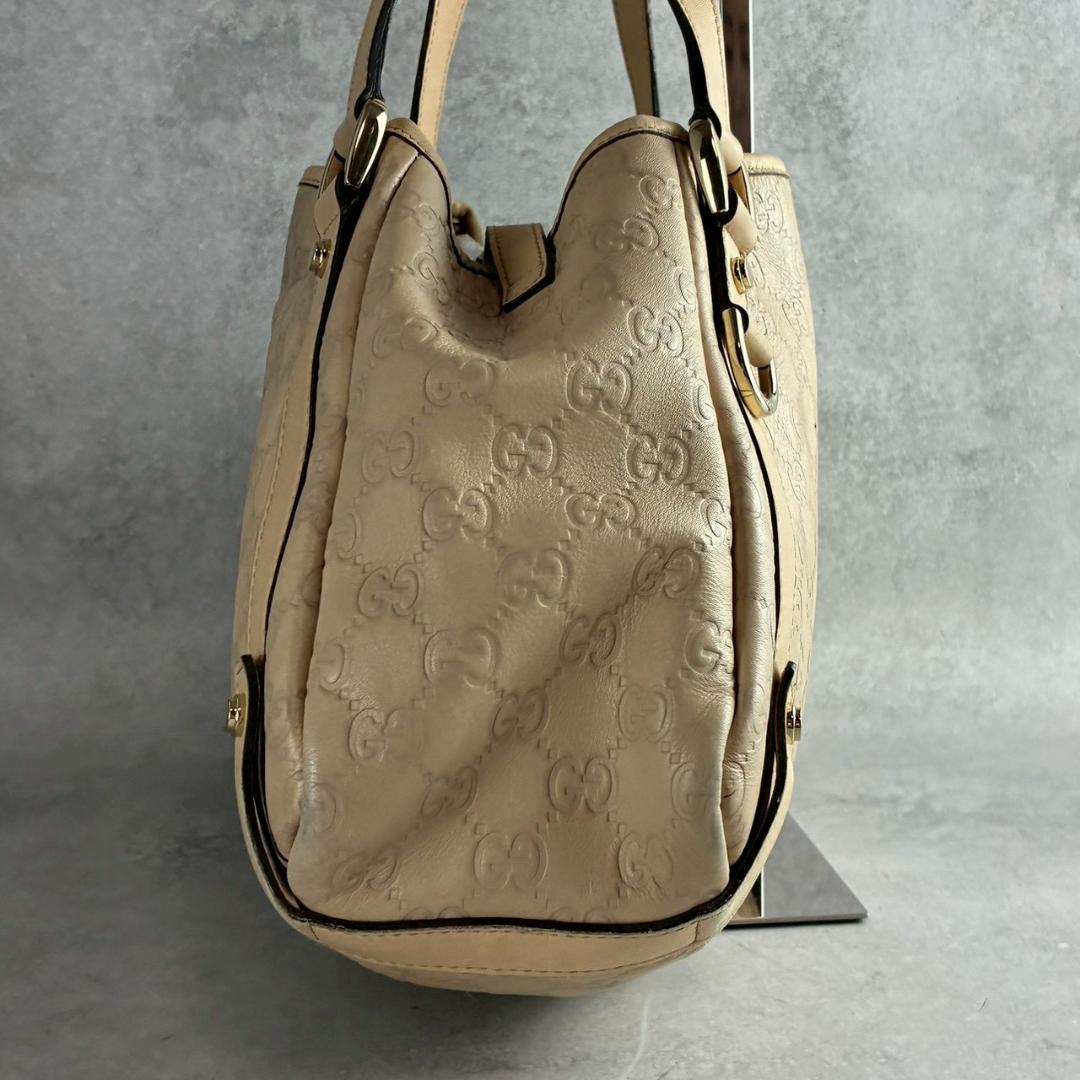 GUCCI トートバッグ　アビー　シマ　ベージュ　レザー　ゴールド金具