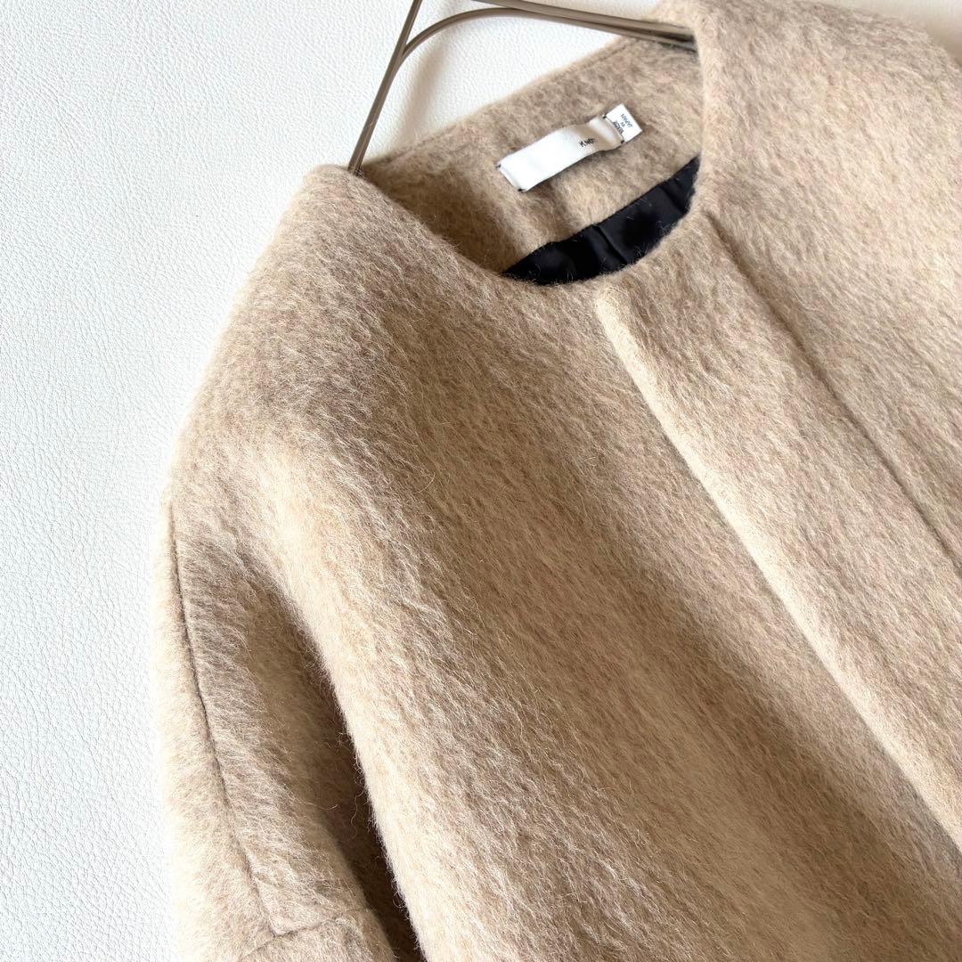 ノット　現行　TOMORROWLAND　ノーカラーシャギーコート　ウール　モヘア