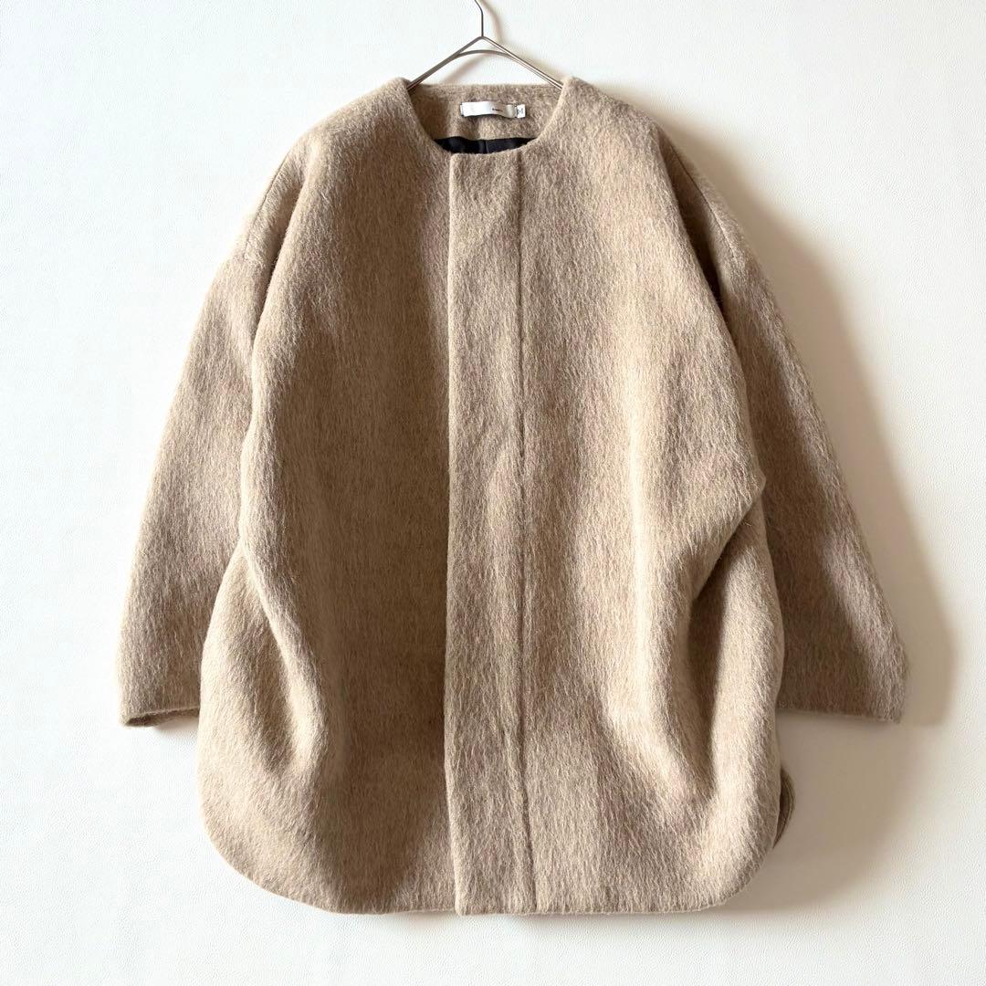 ノット　現行　TOMORROWLAND　ノーカラーシャギーコート　ウール　モヘア