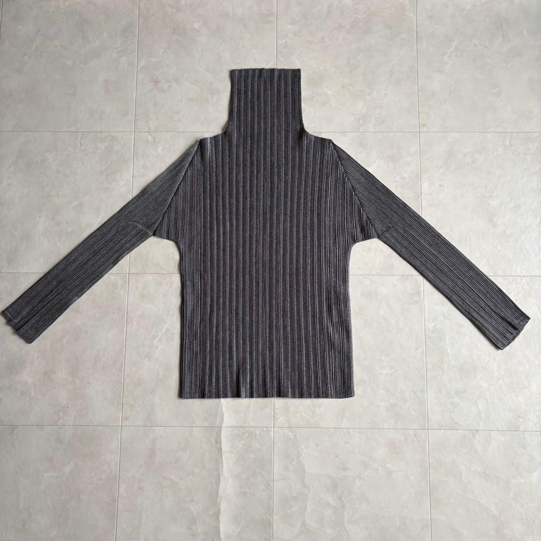 PLEATS PLEASE ハイネック長袖プリーツカットソー チャコール 3