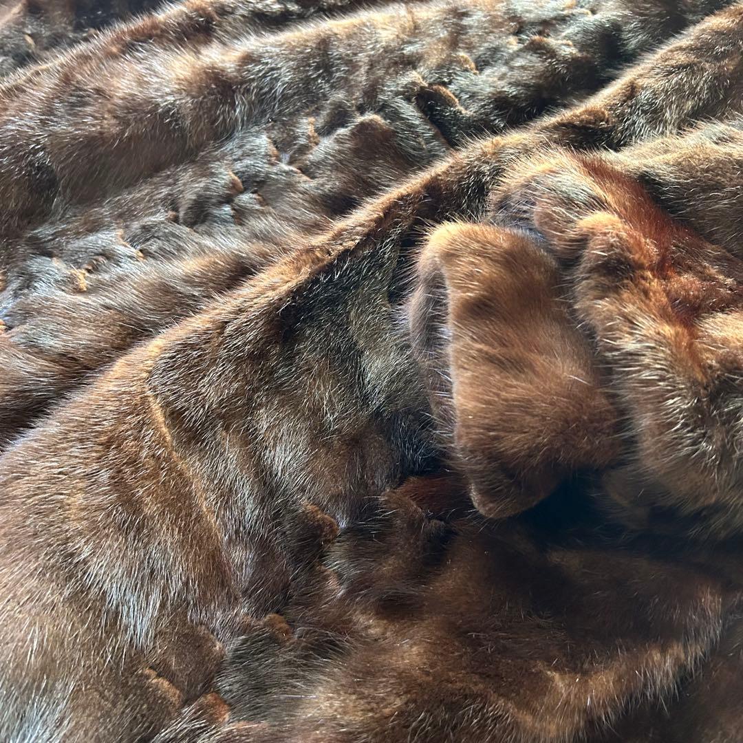 【美品】フード付き ミンク Aライン ロングコート ダークブラウン 95センチ丈