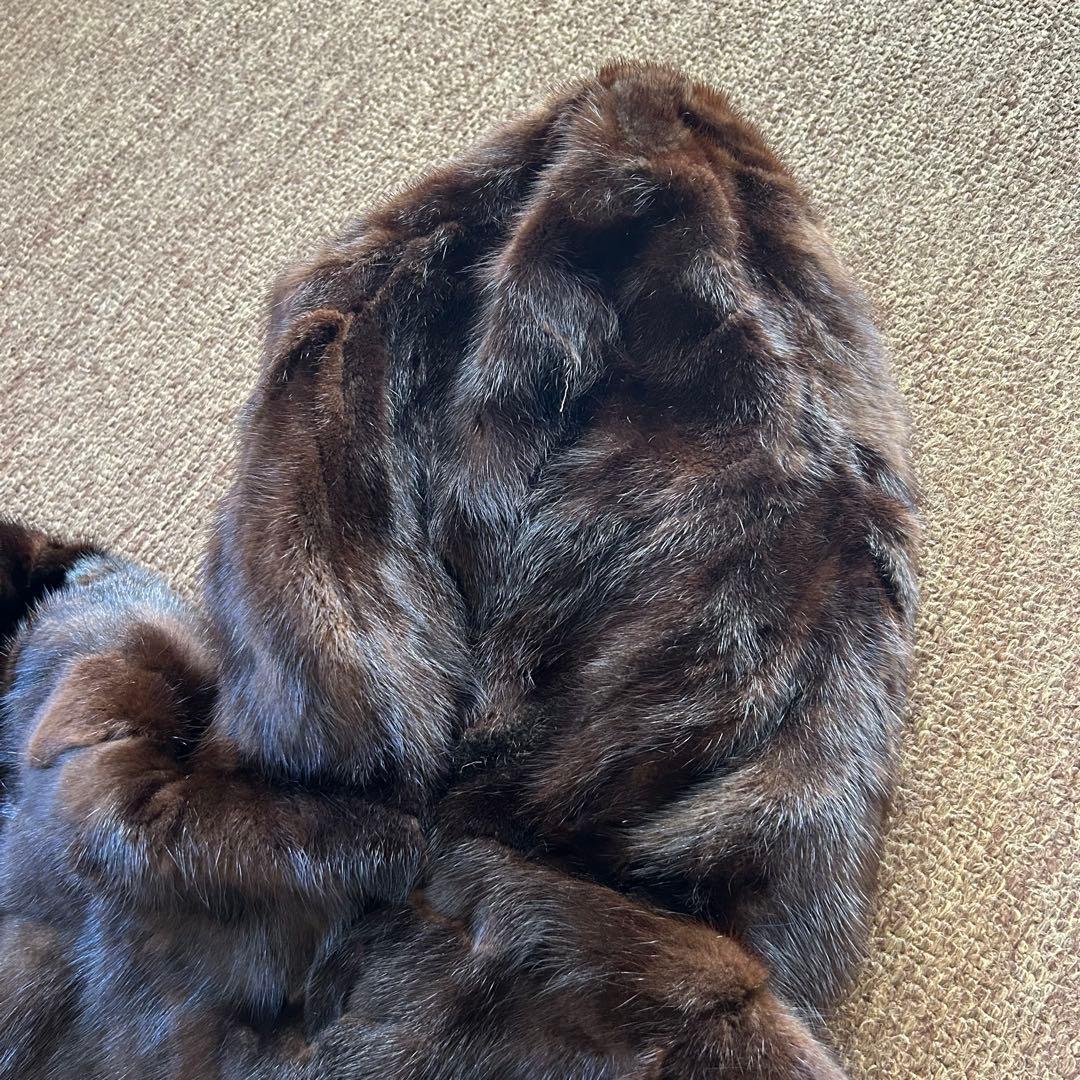 【美品】フード付き ミンク Aライン ロングコート ダークブラウン 95センチ丈