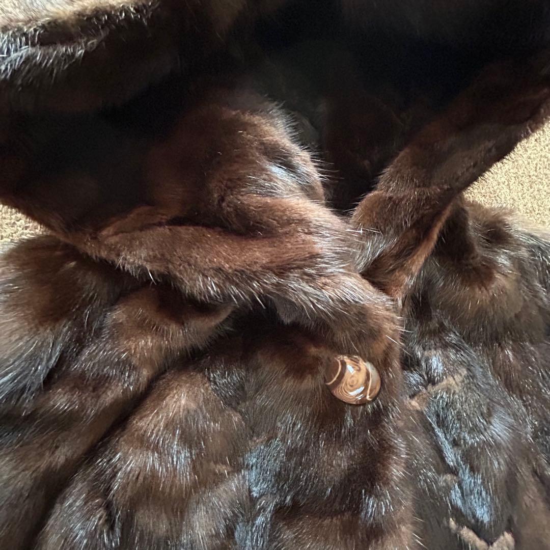 【美品】フード付き ミンク Aライン ロングコート ダークブラウン 95センチ丈