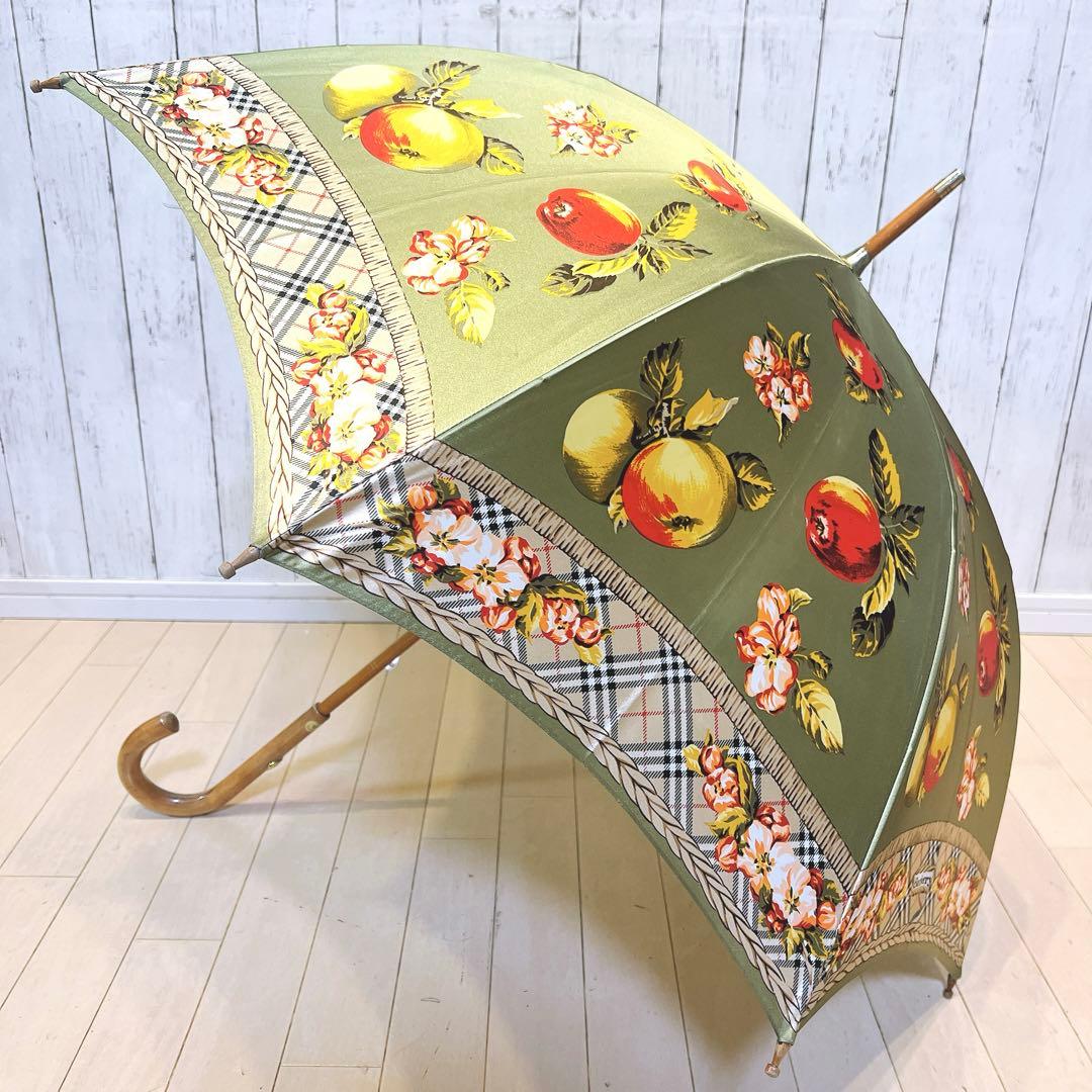 【希少】Burberrys フルーツ花柄 長傘　ノバチェック　バーバリー