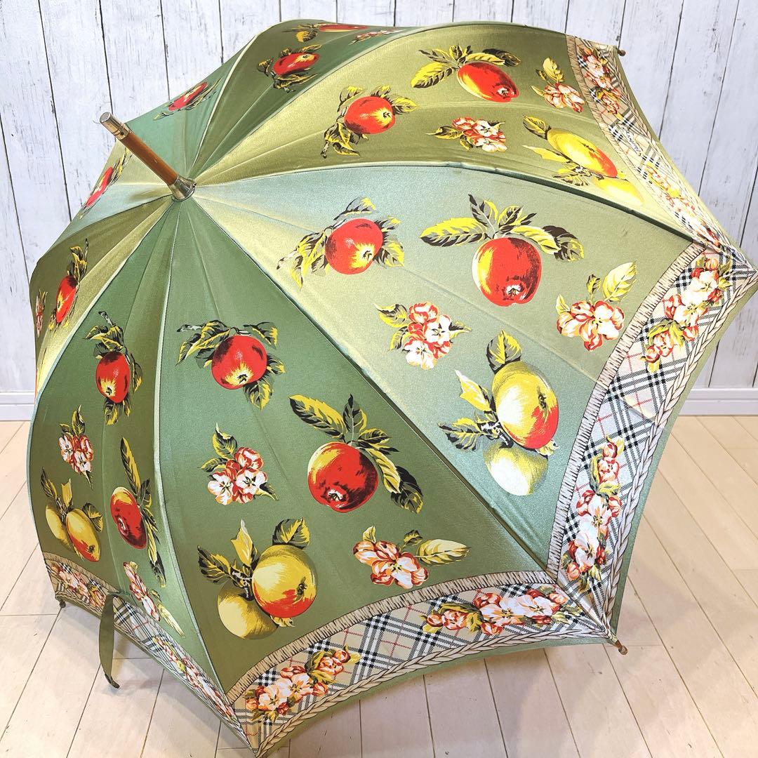 【希少】Burberrys フルーツ花柄 長傘　ノバチェック　バーバリー