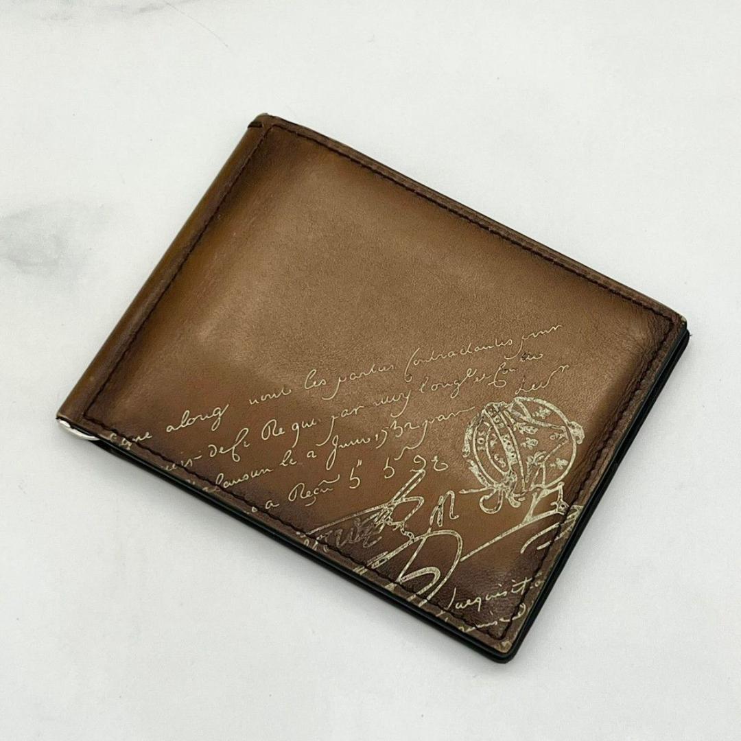 【袋付】 ベルルッティ カリグラフィ マネークリップ ブラウン 二つ折りビジネス