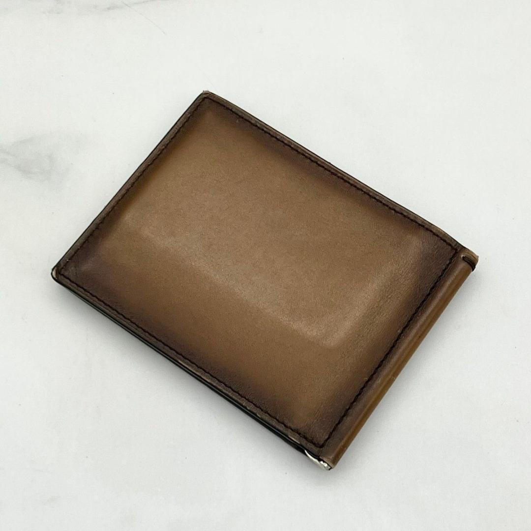 【袋付】 ベルルッティ カリグラフィ マネークリップ ブラウン 二つ折りビジネス