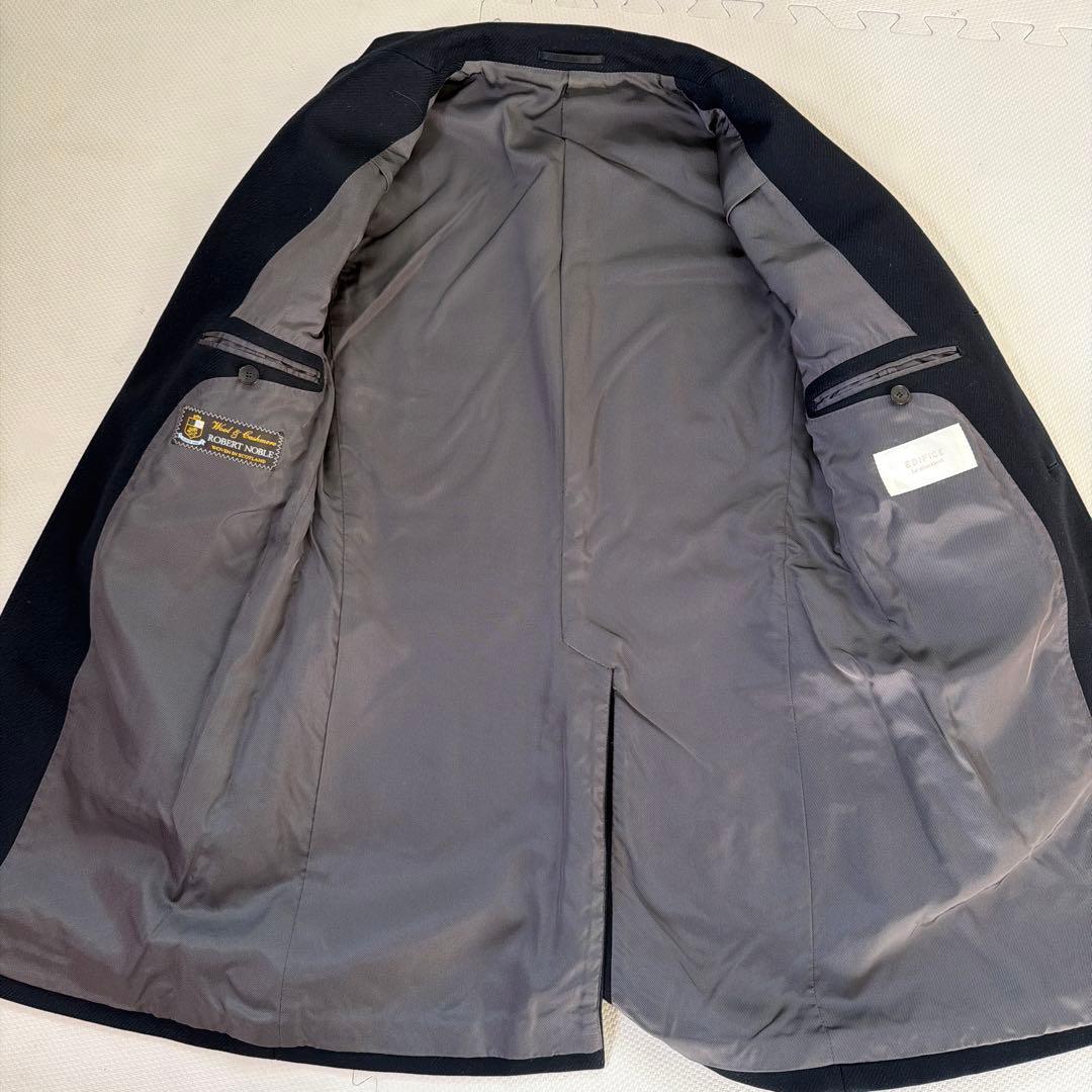 美品【サイズ44】エディフィス カシミア ネイビー起毛フランネルチェスターコート