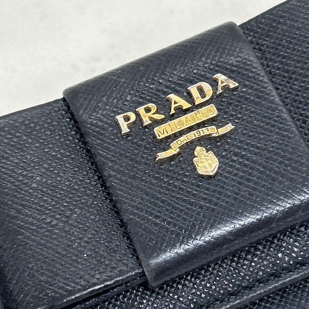 美品✨PRADA プラダ リボン ６連 ブラック レザー キーケース 正規品 黒