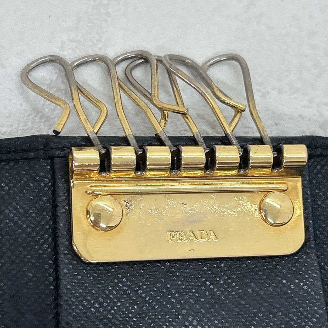 美品✨PRADA プラダ リボン ６連 ブラック レザー キーケース 正規品 黒