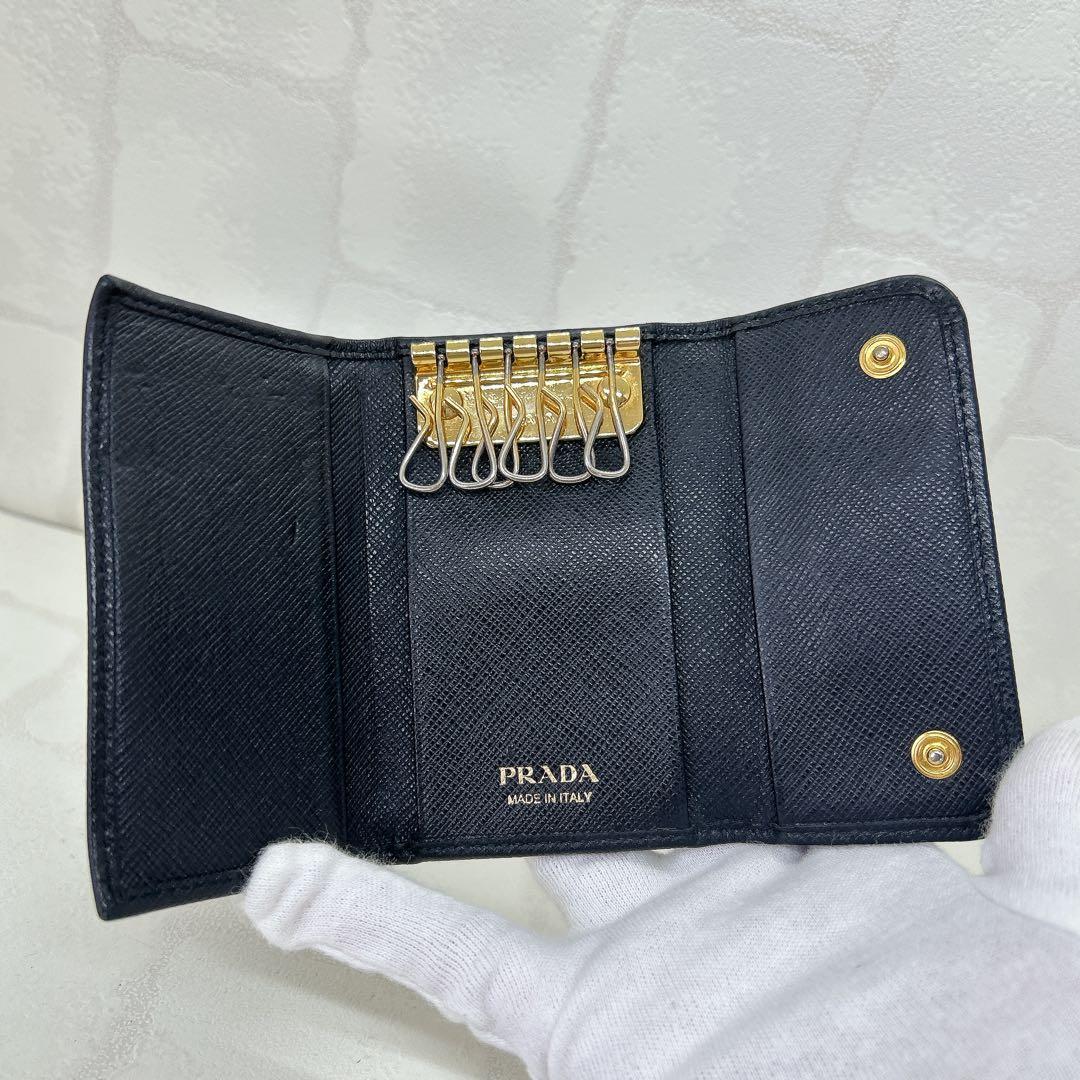 美品✨PRADA プラダ リボン ６連 ブラック レザー キーケース 正規品 黒