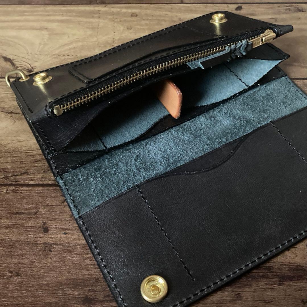 姫路 ホースハイド トラッカーウォレット180（ロング）3層カスタム ブラック