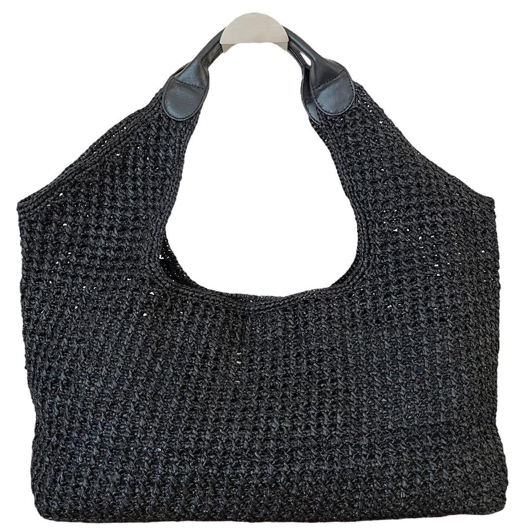 美品　ヘレンカミンスキー　かごバッグ　ラフィア　ブラック　大容量　トートバッグ夏