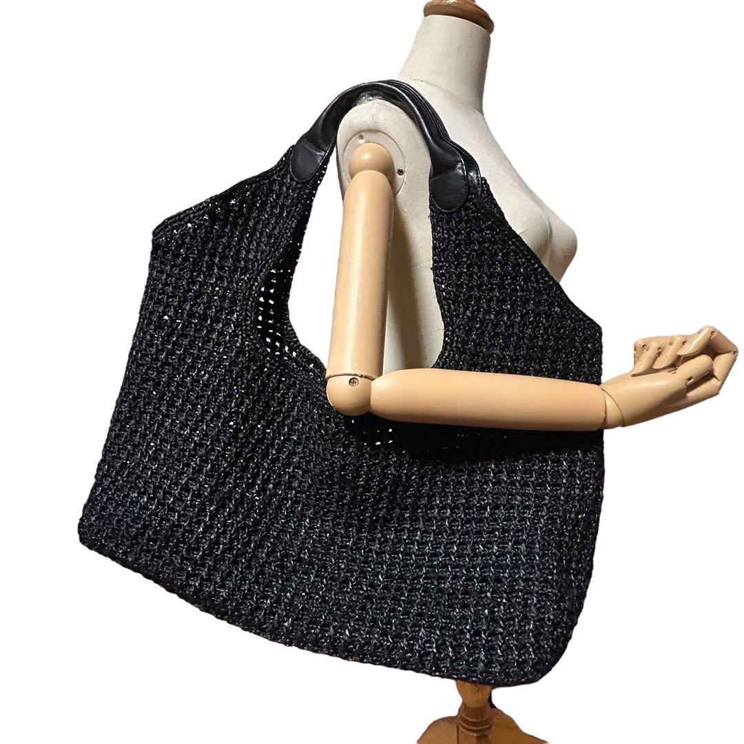 美品　ヘレンカミンスキー　かごバッグ　ラフィア　ブラック　大容量　トートバッグ夏