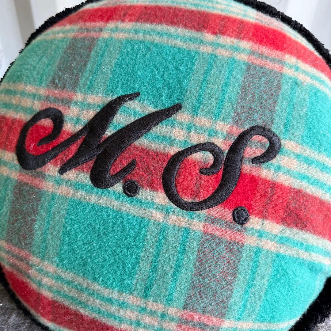 JI92美品✨　GUCCI フローガル柄 クッション 丸型 レッド チェック