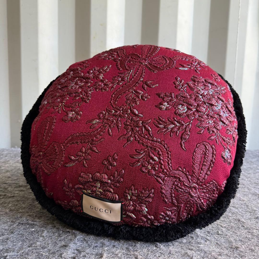 JI92美品✨　GUCCI フローガル柄 クッション 丸型 レッド チェック
