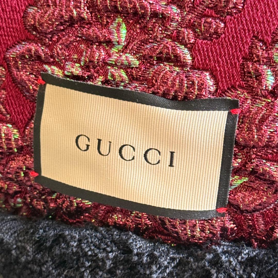 JI92美品✨　GUCCI フローガル柄 クッション 丸型 レッド チェック
