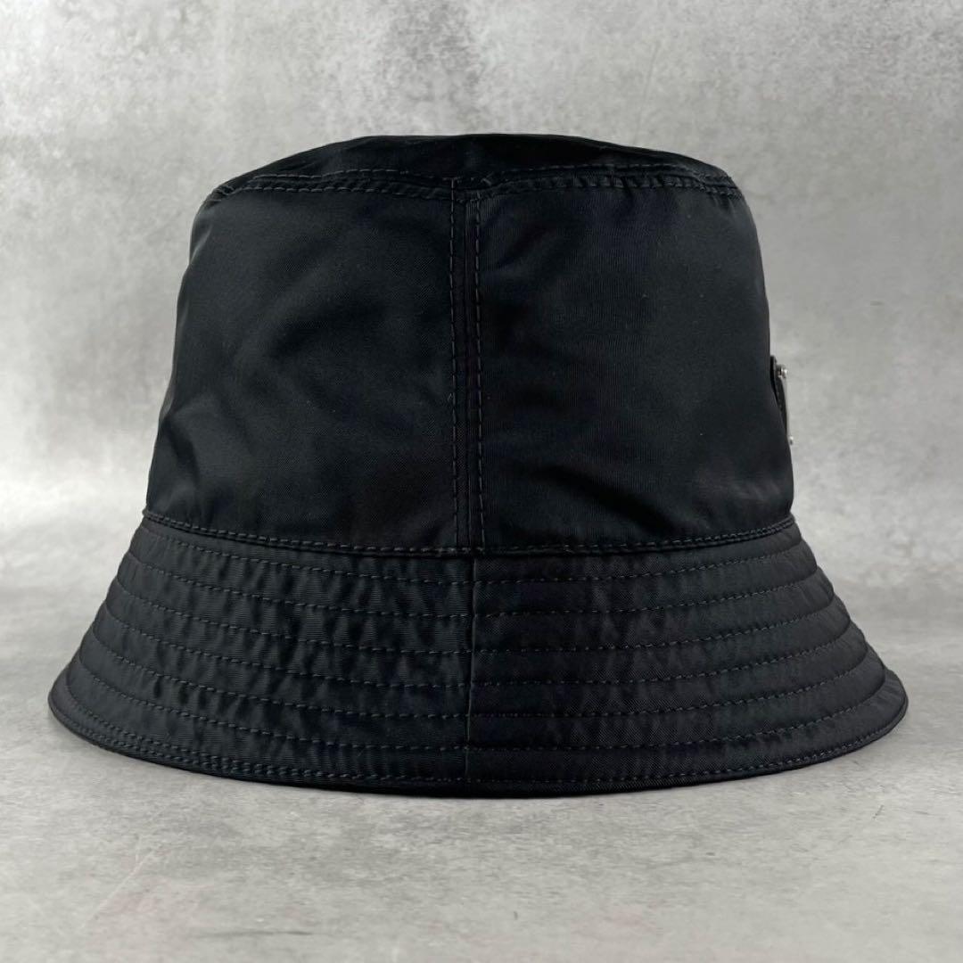 【極美品】PRADA 三角 トライアングル ロゴ バケットハット ブラック M