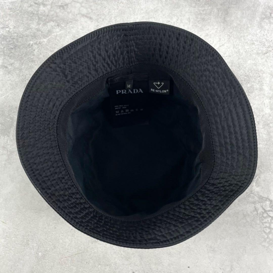 【極美品】PRADA 三角 トライアングル ロゴ バケットハット ブラック M