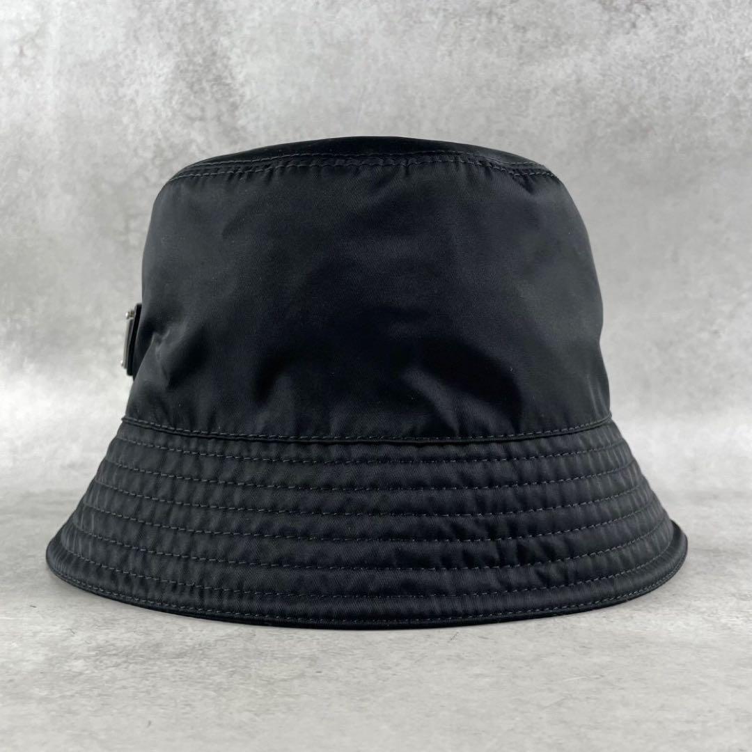 【極美品】PRADA 三角 トライアングル ロゴ バケットハット ブラック M