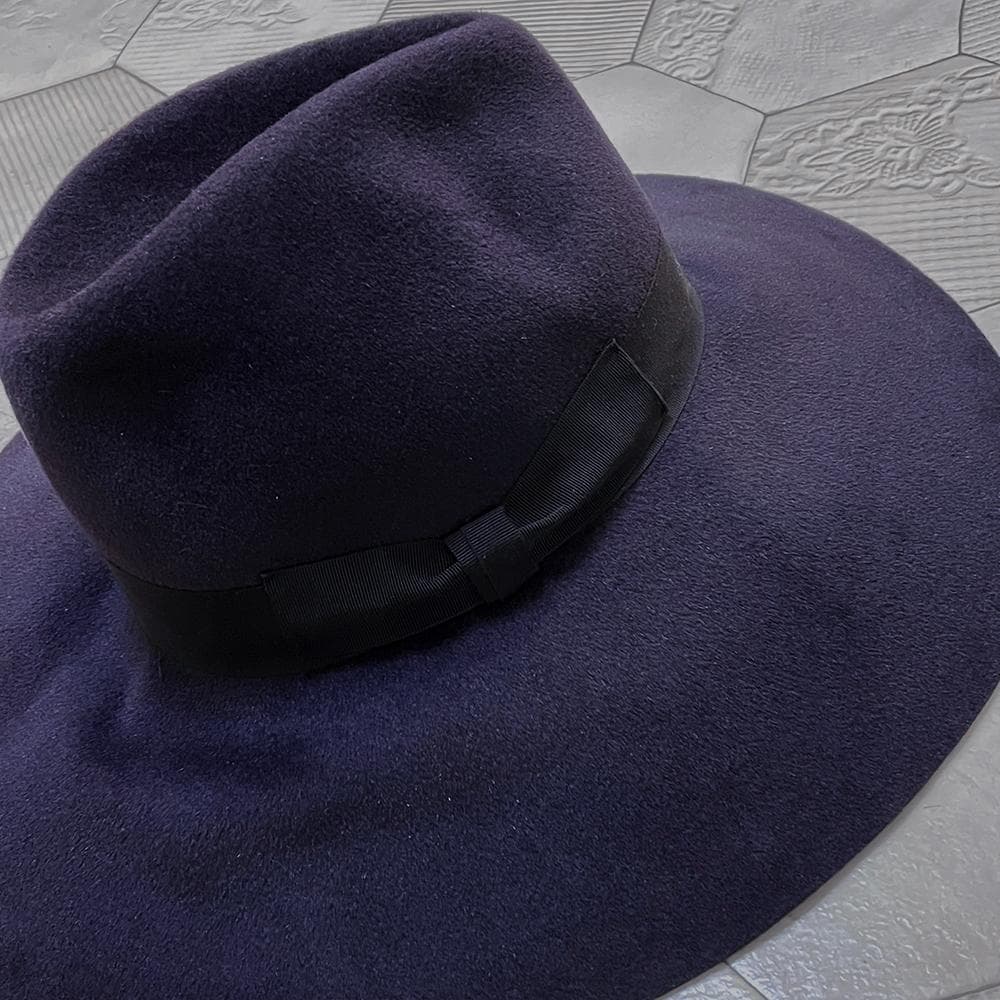 新品 イタリア製 テシ【TESI】ワイドブリム 兎毛 フェルトハット 濃紺 57