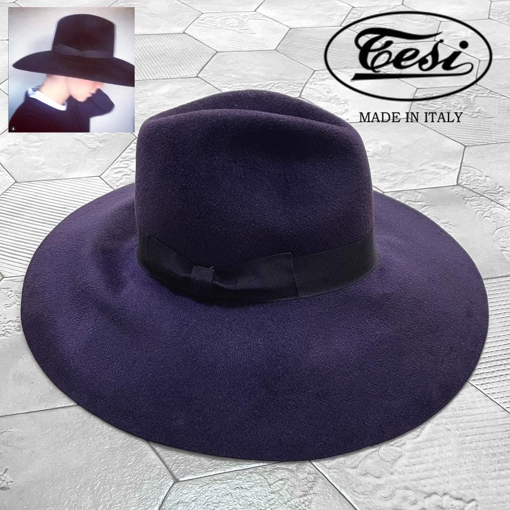 新品 イタリア製 テシ【TESI】ワイドブリム 兎毛 フェルトハット 濃紺 57