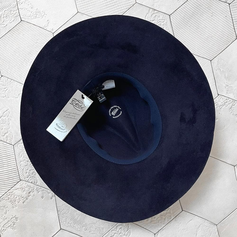 新品 イタリア製 テシ【TESI】ワイドブリム 兎毛 フェルトハット 濃紺 57